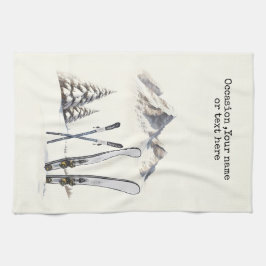 Rustieke Waterverf Ski Sneeuwboom Bergwinter Theedoek