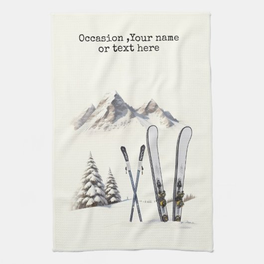 Rustieke Waterverf Ski Sneeuwboom Bergwinter Theedoek (Verticaal)