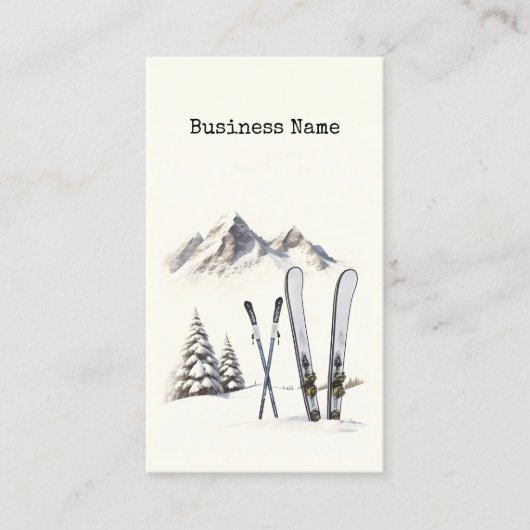 Rustieke Waterverf Ski Sneeuwboom Bergwinter Visitekaartje (Voorkant)