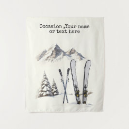 Rustieke Waterverf Ski Sneeuwboom Bergwinter Wandkleed