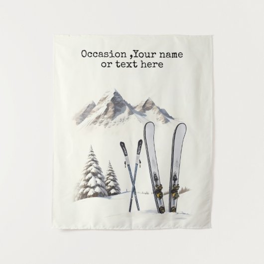 Rustieke Waterverf Ski Sneeuwboom Bergwinter Wandkleed (Voorkant)