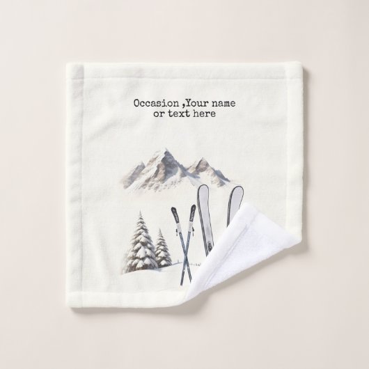 Rustieke Waterverf Ski Sneeuwboom Bergwinter Washandje (Wasdoekje)