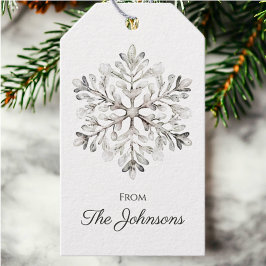 Rustieke Waterverf Sneeuwvlok Persoonlijke Kerstmi Cadeaulabel