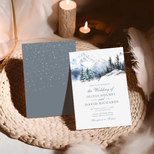 Rustieke Waterverf Snow Mountain Pine Bomen Bruilo Kaart