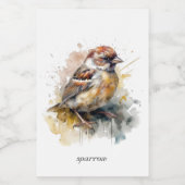 Rustieke Waterverf Sparrow, aangepaste Voedselcontainer Etiket (Enkel label)