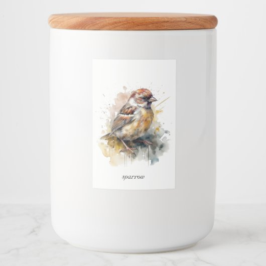 Rustieke Waterverf Sparrow, aangepaste Voedselcontainer Etiket (Voorkant)