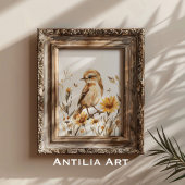 Rustieke Waterverf Sparrow Bird Painting Wildflowe Poster