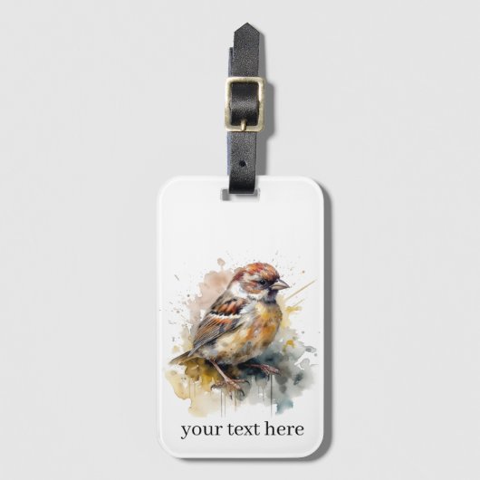 Rustieke Waterverf Sparrow, op maat Bagagelabel (Voorkant (verticaal))