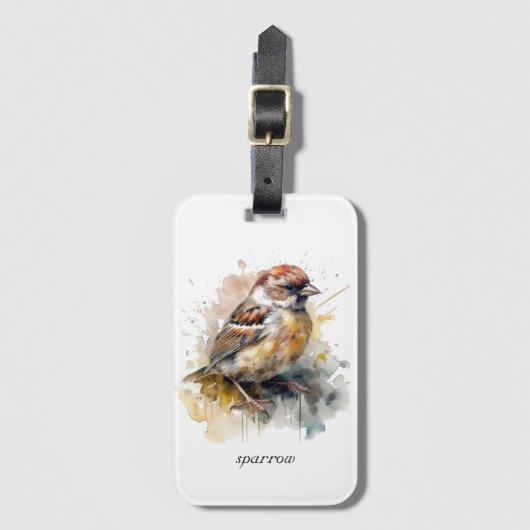 Rustieke Waterverf Sparrow, op maat Bagagelabel (Voorkant (verticaal))