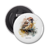 Rustieke Waterverf Sparrow, op maat Button Flesopener (Voorkant)