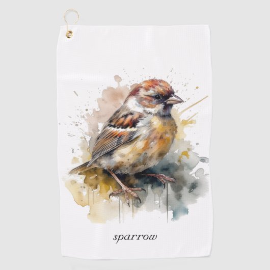 Rustieke Waterverf Sparrow, op maat Golfhanddoek (Voorkant)