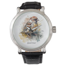 Rustieke Waterverf Sparrow, op maat Horloge