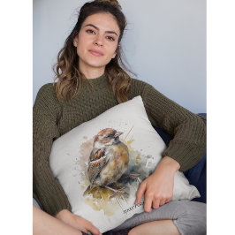 Rustieke Waterverf Sparrow, op maat Kussen