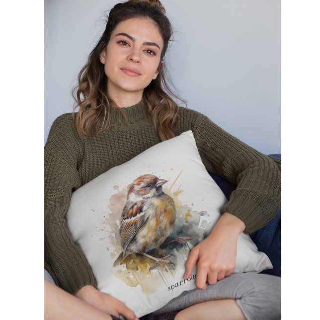Rustieke Waterverf Sparrow, op maat Kussen (Creator heeft geüpload)