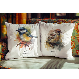 Rustieke Waterverf Sparrow, op maat Kussen