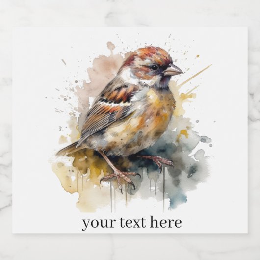Rustieke Waterverf Sparrow, op maat Likeurfles Etiket (Enkel label)