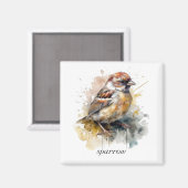 Rustieke Waterverf Sparrow, op maat Magneet (Voorkant / Achterkant)