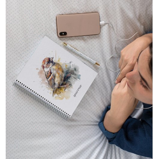 Rustieke Waterverf Sparrow, op maat Notitieboek
