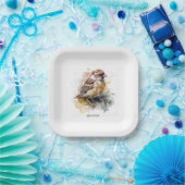 Rustieke Waterverf Sparrow, op maat Papieren Bordje (Feest)