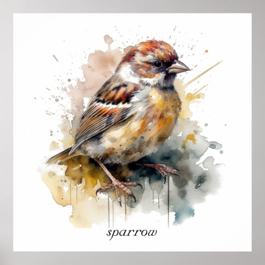 Rustieke Waterverf Sparrow, op maat Poster (Voorkant)