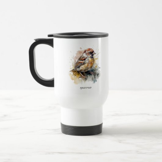 Rustieke Waterverf Sparrow, op maat Reisbeker (Links)