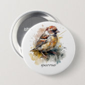 Rustieke Waterverf Sparrow, op maat Ronde Button 7,6 Cm (Voorkant /achterkant)