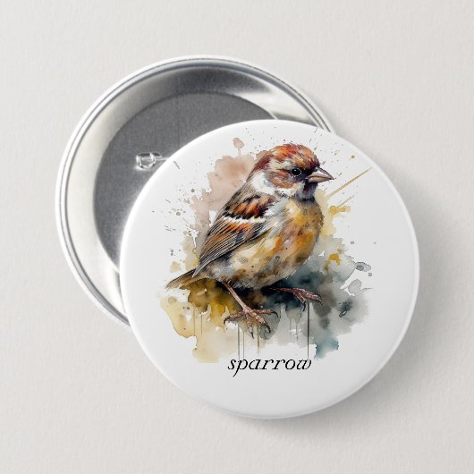 Rustieke Waterverf Sparrow, op maat Ronde Button 7,6 Cm (Voorkant /achterkant)