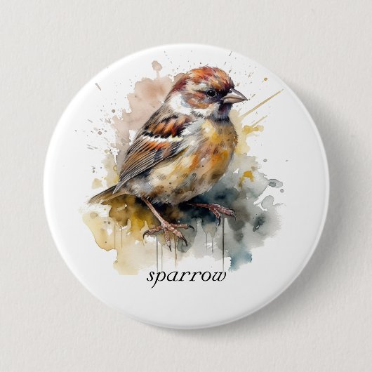 Rustieke Waterverf Sparrow, op maat Ronde Button 7,6 Cm (Voorkant)