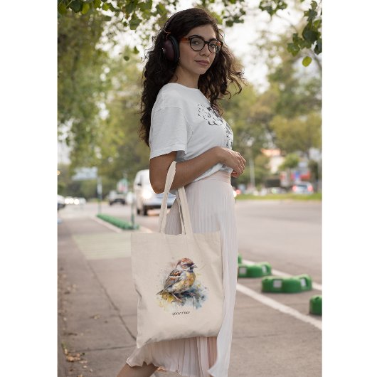 Rustieke Waterverf Sparrow, op maat Tote Bag