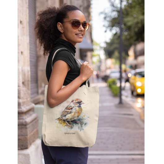 Rustieke Waterverf Sparrow, op maat Tote Bag
