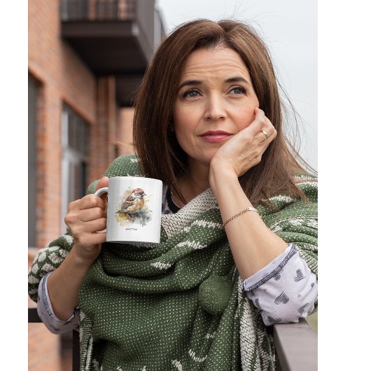 Rustieke Waterverf Sparrow, op maat Tweekleurige Koffiemok