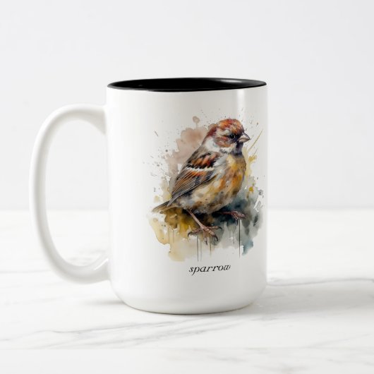 Rustieke Waterverf Sparrow, op maat Tweekleurige Koffiemok (Links)