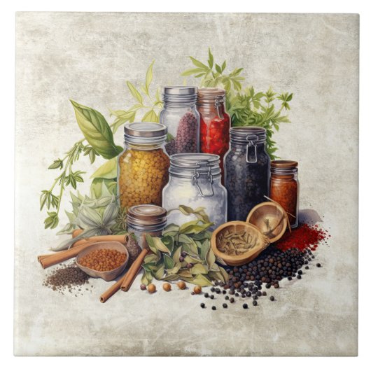 Rustieke Waterverf Specerijen Faux Textuur Waterve Tegeltje (Voorkant)