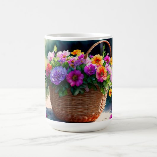 Rustieke Waterverf Spring Bloemenmand Monogram Koffiemok (Center)