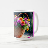 Rustieke Waterverf Spring Bloemenmand Monogram Koffiemok (Voorkant rechts)