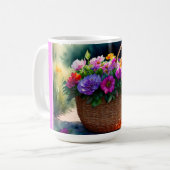 Rustieke Waterverf Spring Bloemenmand Monogram Koffiemok (Voorkant links)