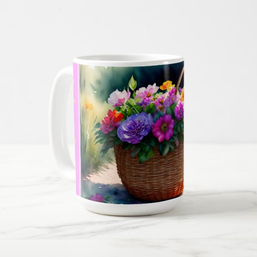 Rustieke Waterverf Spring Bloemenmand Monogram Koffiemok (Voorkant links)