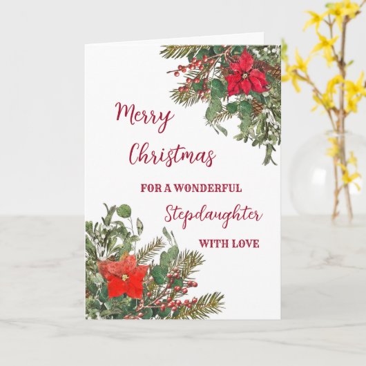 Rustieke Waterverf Stepdochter Vrolijk Kerstfeest Kaart (Gele Bloem)