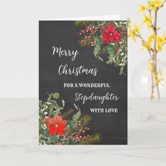 Rustieke Waterverf Stepdochter Vrolijk Kerstfeest Kaart (Gele Bloem)