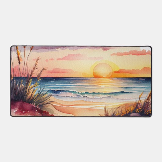 rustieke waterverf strand zonsondergang scene bureaumat (Voorkant)