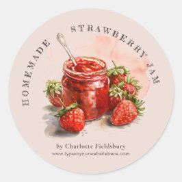 Rustieke Waterverf Strawberry Jam Jar Canning Labe Ronde Sticker