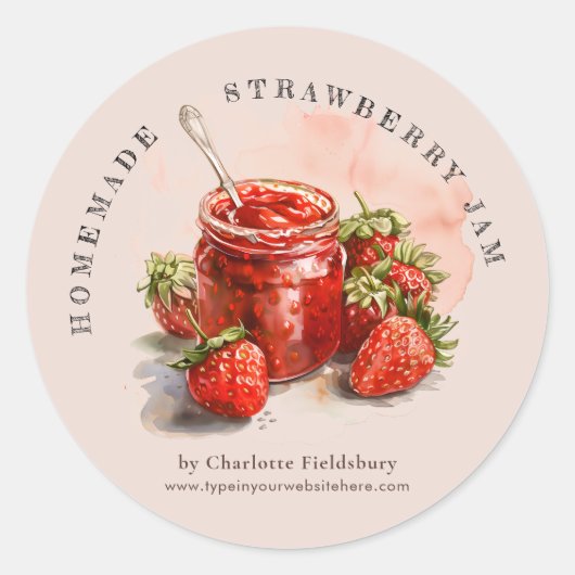 Rustieke Waterverf Strawberry Jam Jar Canning Labe Ronde Sticker (Voorkant)