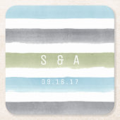 Rustieke waterverf strepen monogram strand bruilof kartonnen onderzetters (Voorkant)