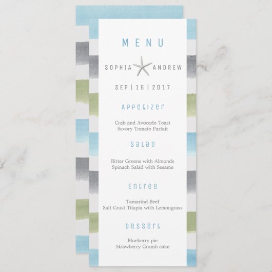 Rustieke waterverf strepen strand bruiloft menu (Voorkant / Achterkant)