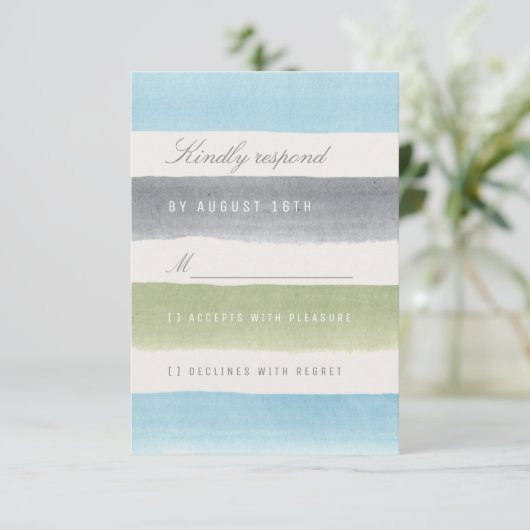 Rustieke waterverf strepen strand bruiloft RSVP Kaartje (Staand voorkant)