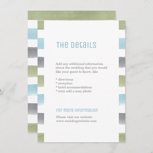 Rustieke waterverf strepen strand trouwdetail informatiekaartje (Voorkant / Achterkant)