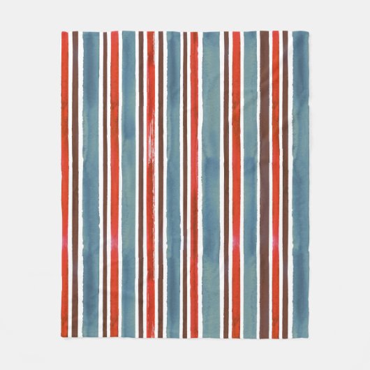 Rustieke Waterverf Stripes - Rood, Blauw en Bruin Fleece Deken (Voorkant)