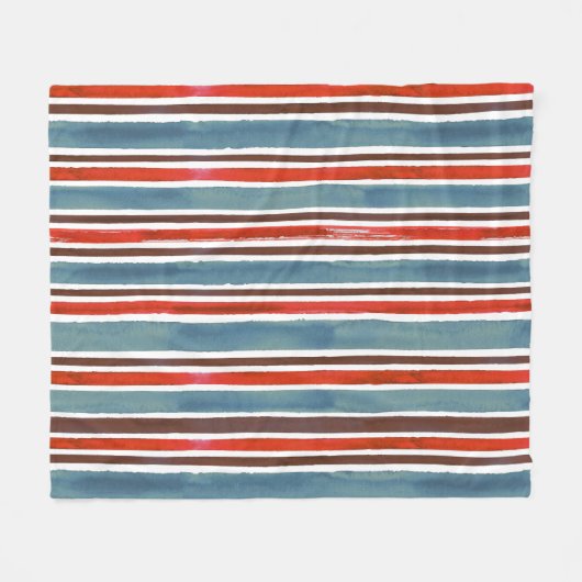 Rustieke Waterverf Stripes - Rood, Blauw en Bruin Fleece Deken (Voorkant (Horizontaal))