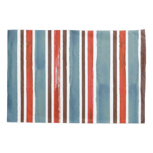 Rustieke Waterverf Stripes - Rood, Blauw en Bruin Kussensloop (Achterkant-Links)
