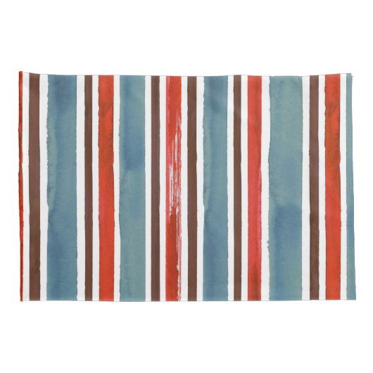 Rustieke Waterverf Stripes - Rood, Blauw en Bruin Kussensloop (Achterkant-Rechts)